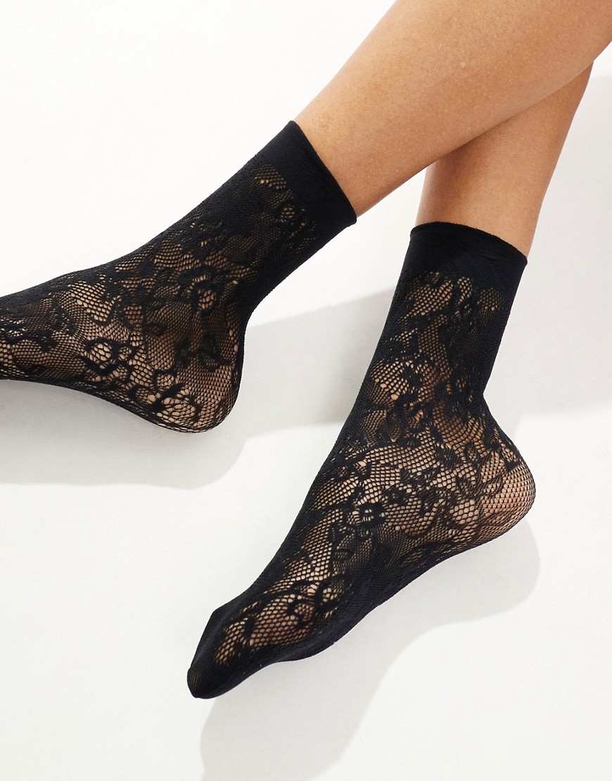 Pretty Polly lace sheer socks in black