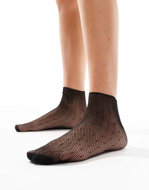 Pretty Polly micro fishnet pinspot sheer sock in black - view 1