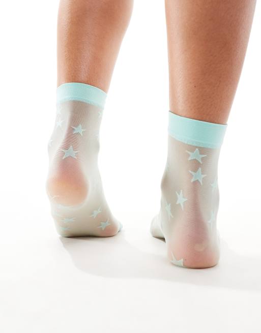 Pretty Polly – Miętowe prześwitujące skarpetki ze wzorem w gwiazdki, 3 z 4