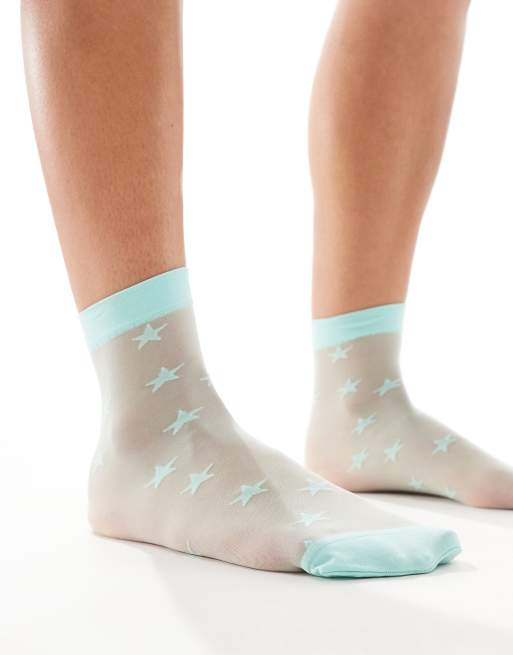 Pretty Polly – Miętowe prześwitujące skarpetki ze wzorem w gwiazdki, 4 z 4