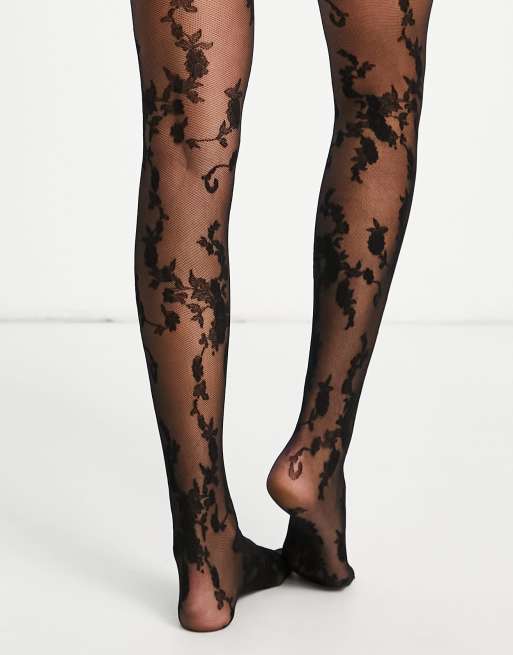 Pretty Polly – Netzstrumpfhose mit Blumenmuster in Schwarz, 4 von 4