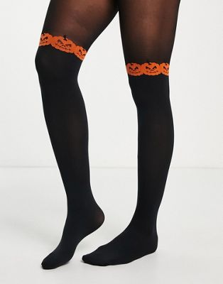 Pretty Polly over the knee pumpkin tights in black