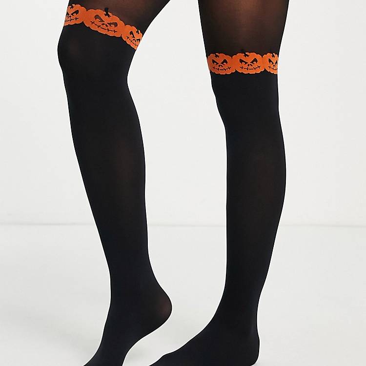 Pretty Polly over the knee pumpkin tights in black | ASOS