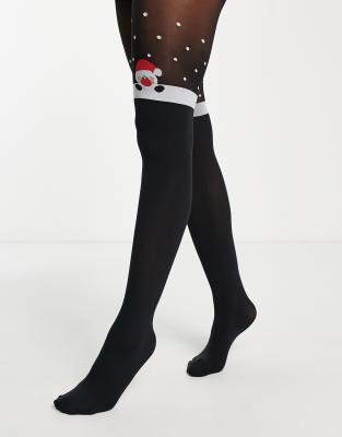 over-the-knee Santa tights in black