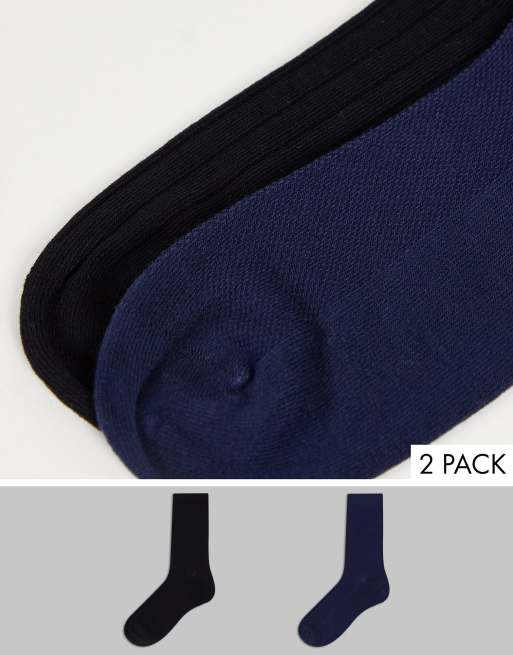 Pretty Polly - Pakke med 2 par ensfarvede og ribstrikkede sokker i sort og blå