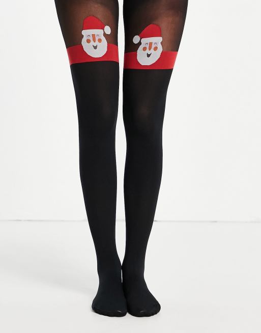 Pretty Polly - Sorte juletights med glimmer og julemand