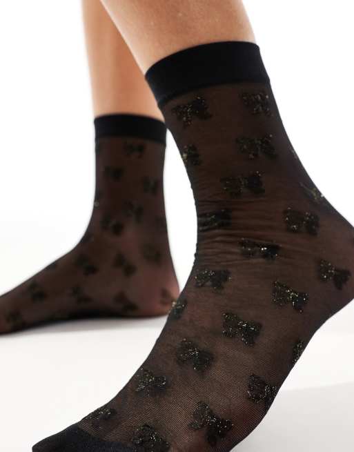 Pretty Polly sparkle bow sheer socks in black