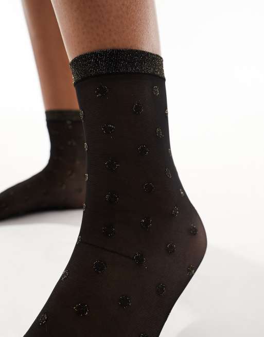 Black Ankle Socks with Dots