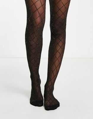 Pretty Polly sparkle large diamond detail tights in black