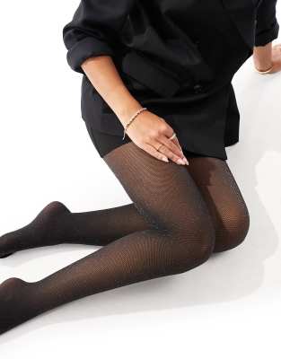 Pretty Polly - Strumpfhose aus Micro-Netzstoff in Glitzer-Schwarz