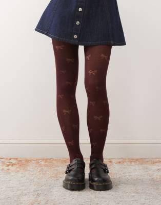 Pretty Polly - Strumpfhose in Burgunderrot mit Schleifenmuster