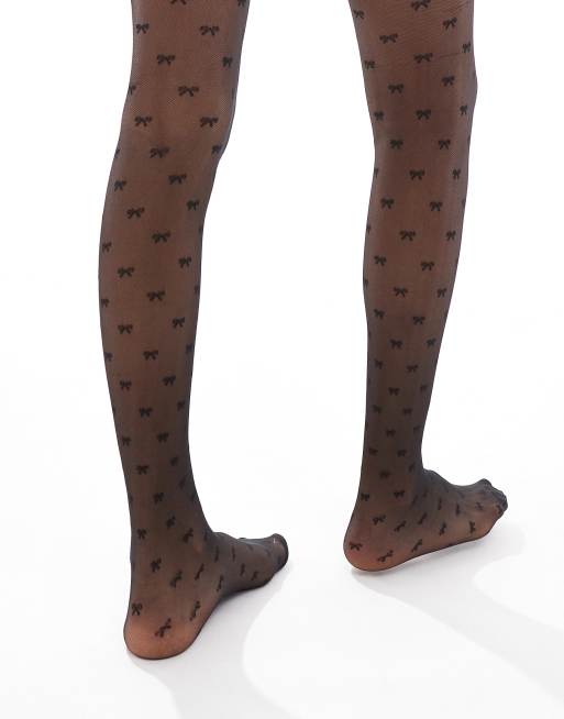 Pretty Polly – Strumpfhose in Schwarz mit All-over-Schleifenmuster, 4 von 4
