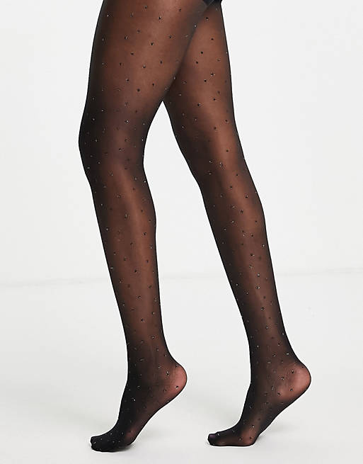 SELLING FAST Pretty Polly glitter silver pin-dot tights in black