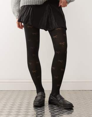 Pretty Polly - Strumpfhose in Schwarz mit Schleifenmuster