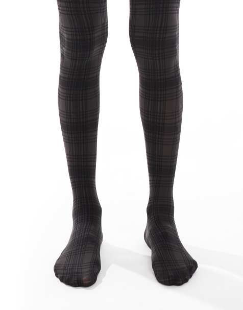 Pretty Polly – Strumpfhose in Schwarz mit Schottenkaromuster - view 1