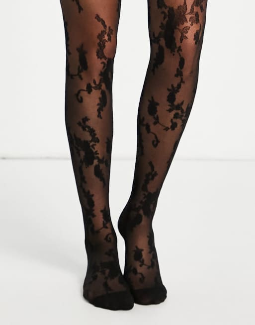 Pretty Polly – Svarta blommiga tights i mesh, 2 av 4