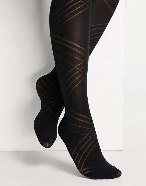 Pretty Polly – Svarta diagonalmönstrade ogenomskinliga tights, 3 av 4