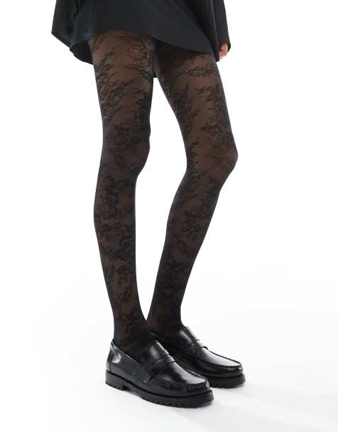 Pretty Polly – Svarta, fina, blommiga tights - view 1