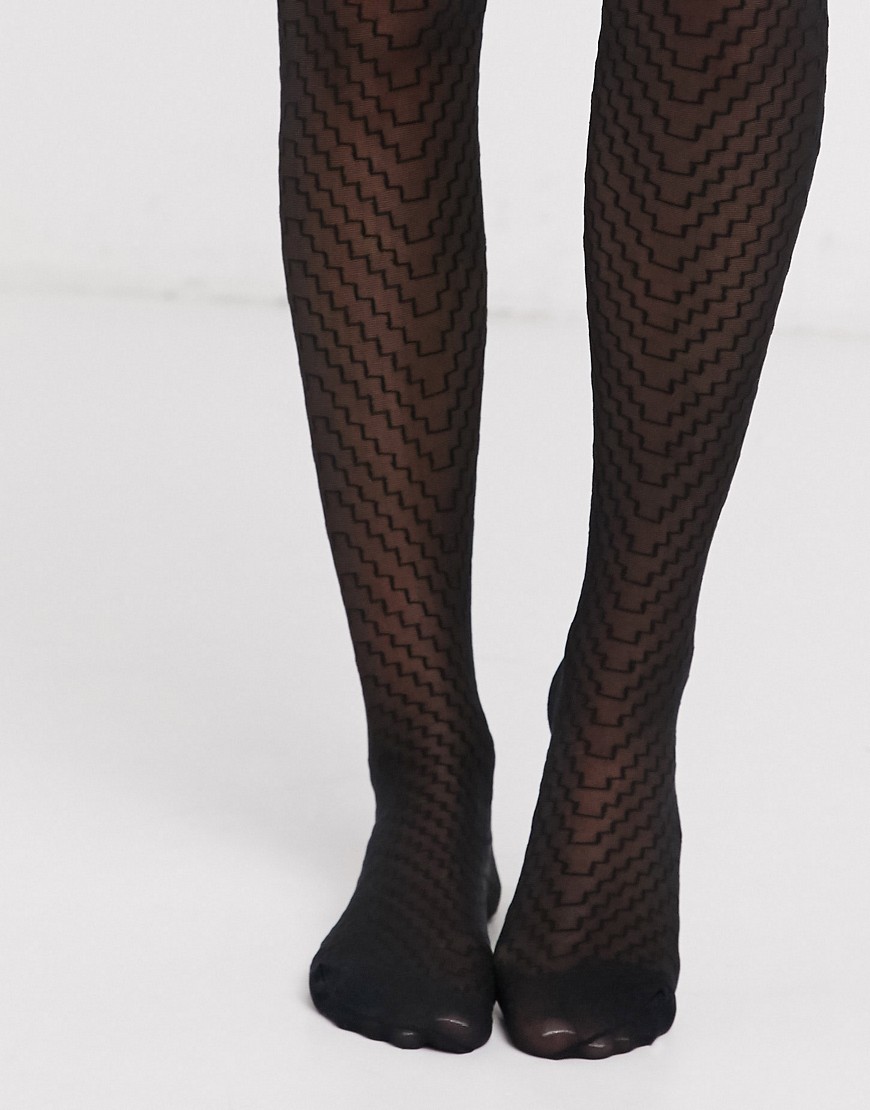 Pretty Polly – Svarta skira tights med geometriskt mönster