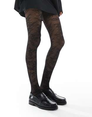 Pretty Polly - Zarte Strumpfhose in Schwarz mit Blumenmuster