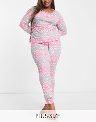 Simply Be supersoft pyjama set in pink and grey