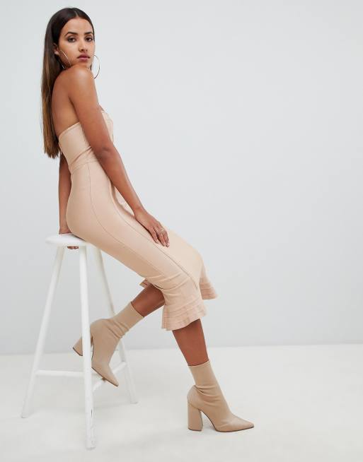 Camel frill hem outlet bandage midi dress