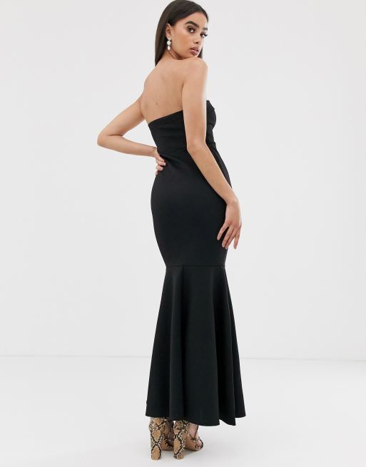 PrettyLittleThing bandeau maxi dress with fishtail in black