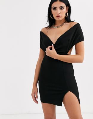 black thigh slit dress