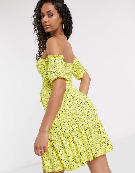 Prettylittlething bardot best sale floral midi dress