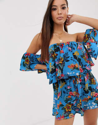 pretty little thing blue playsuit