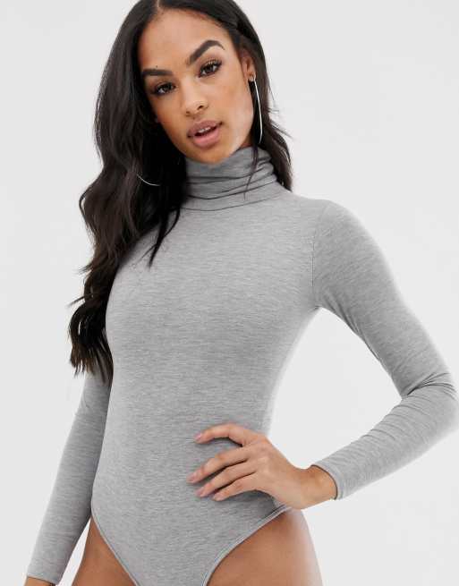 PRETTYLITTLETHING Grey Seamless Zip High Neck Unitard, Grey