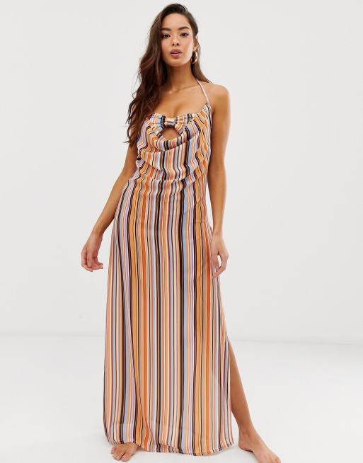 PrettyLittleThing beach maxi dress with side split in stripe  ASOS