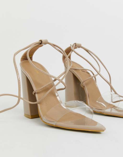 Nude clear strap on sale heels