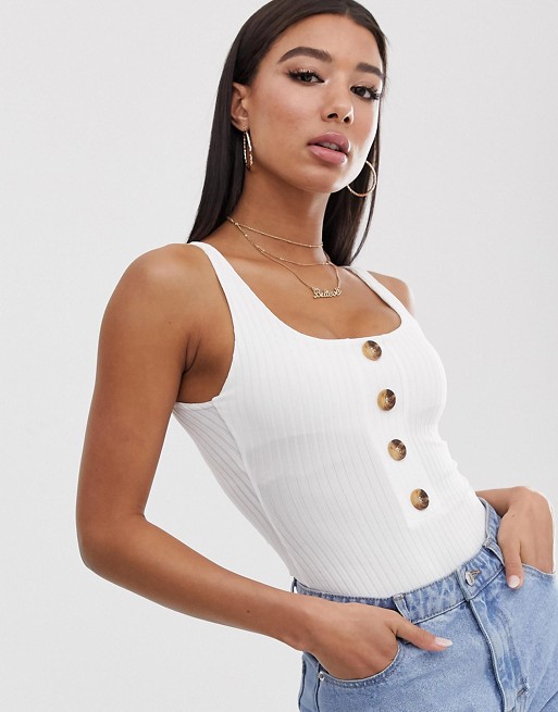 PrettyLittleThing body with button detail in white