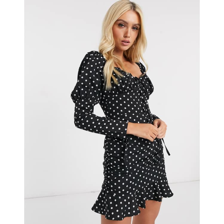 Pretty little thing outlet black polka dot dress