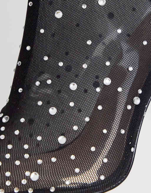 PrettyLittleThing - Bottes à talons avec bout pointu et ornements en strass - Noir, 3 de 4