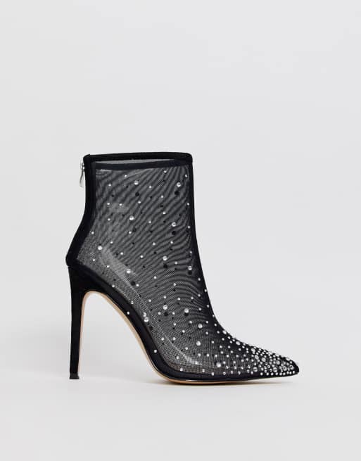 PrettyLittleThing - Bottes à talons avec bout pointu et ornements en strass - Noir, 4 de 4