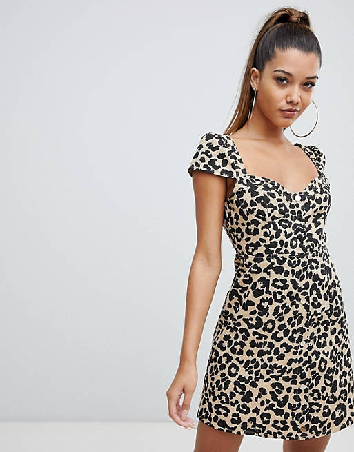 PrettyLittleThing button down mini dress in leopard print