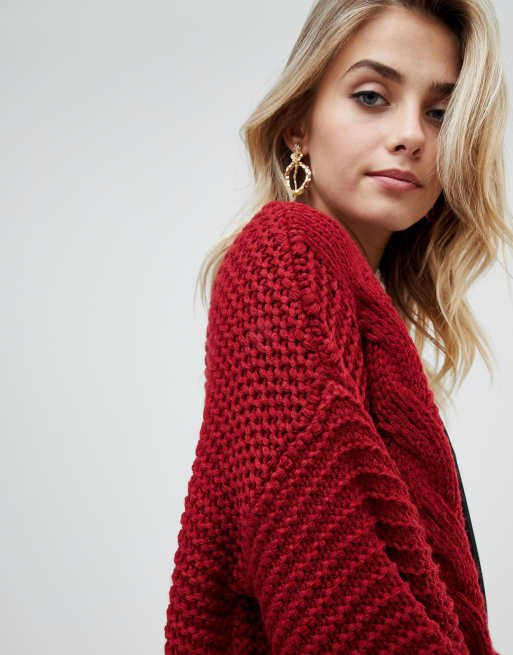 PrettyLittleThing cable knit slouchy cardigan in red | ASOS