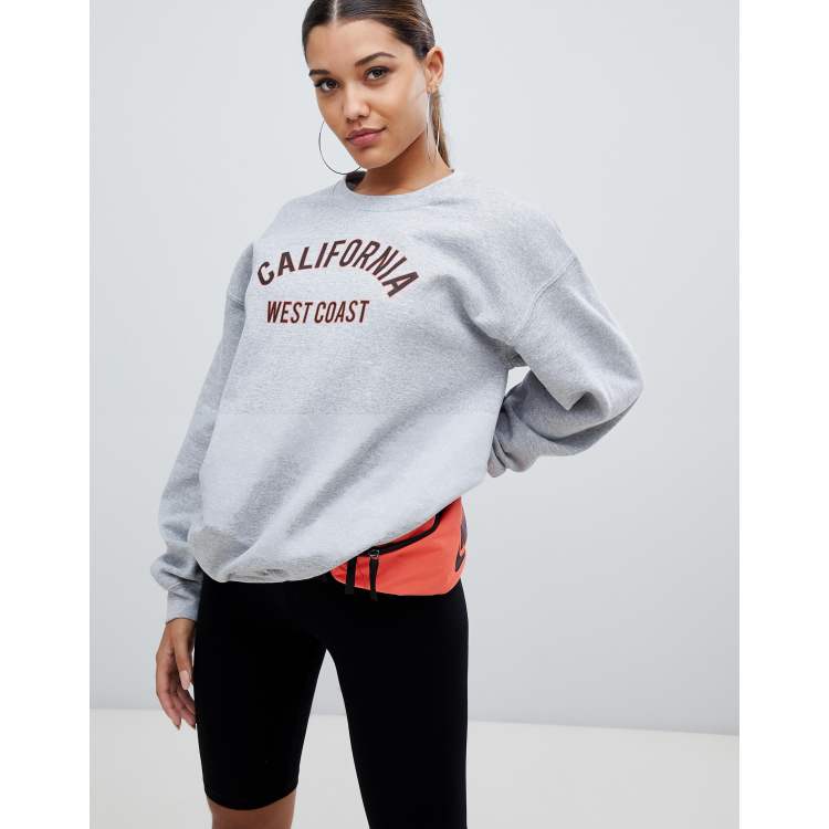 PrettyLittleThing California slogan oversized sweater in grey