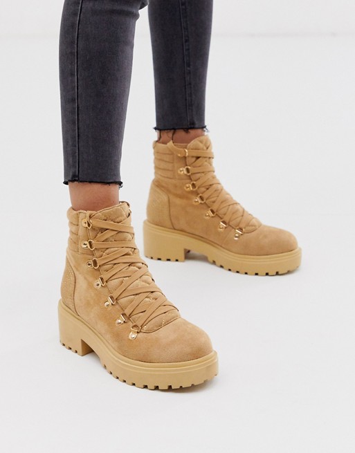 PrettyLittleThing chunky suedette hiker boots in stone
