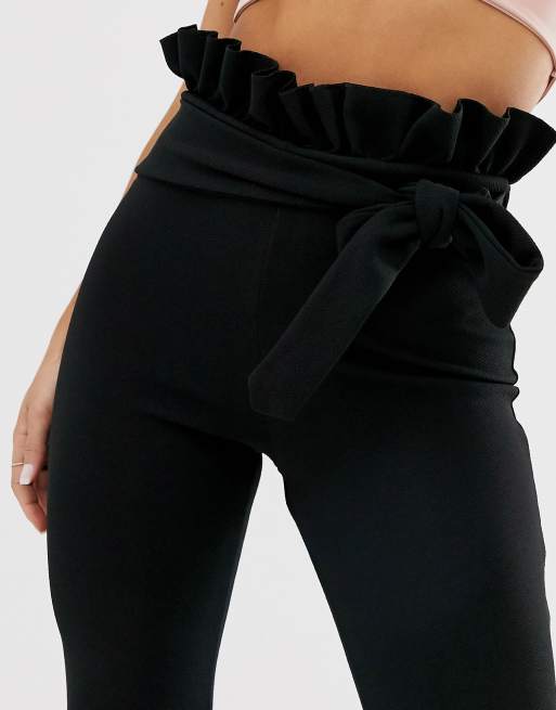 PrettyLittleThing cigarette pants with paperbag waist in black