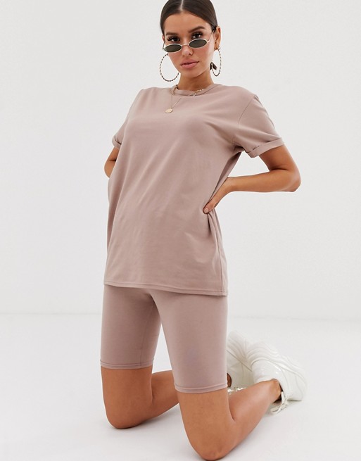 PrettyLittleThing co-ord legging shorts in taupe