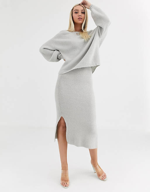 PrettyLittleThing co-ord soft slouchy midi skirt in grey | ASOS