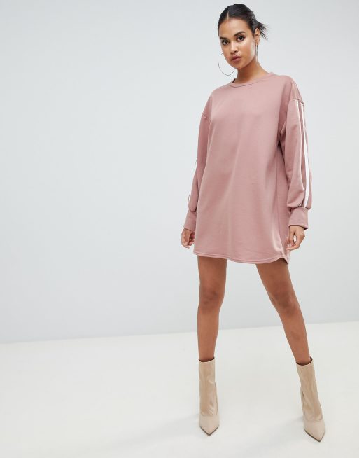 PrettyLittleThing contrast sleeve oversized sweater dress in pink | ASOS