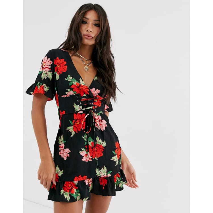 Pretty little thing black 2025 floral dress
