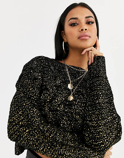 PrettyLittleThing cropped jumper in black and gold | ASOS