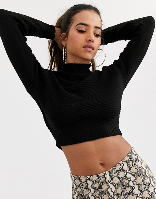 PrettyLittleThing cropped jumper with roll neck in black