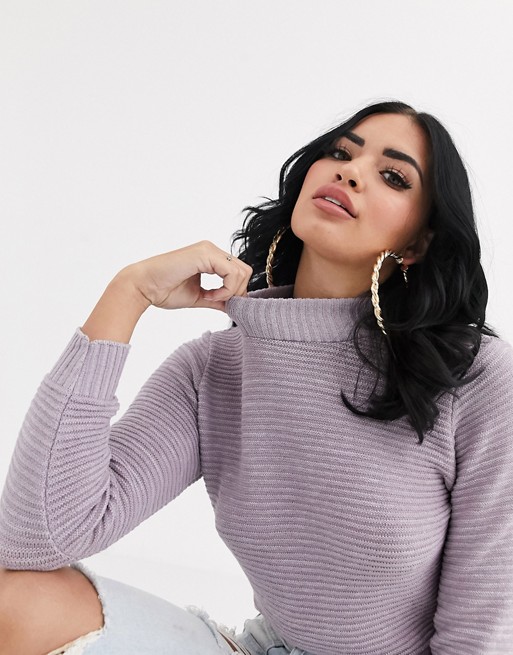 PrettyLittleThing cropped roll neck jumper in lilac