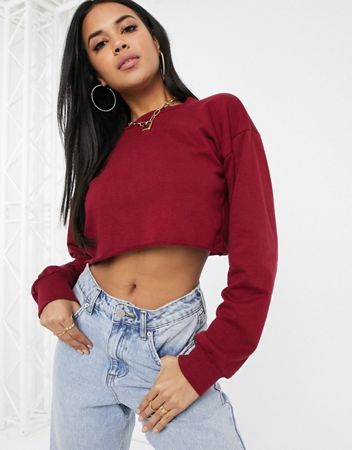 PrettyLittleThing cropped sweater in burgundy